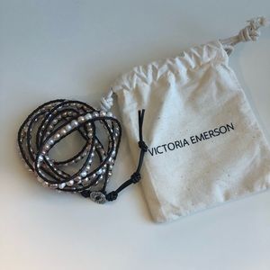 Victoria Emerson peal and leather wrap bracelet